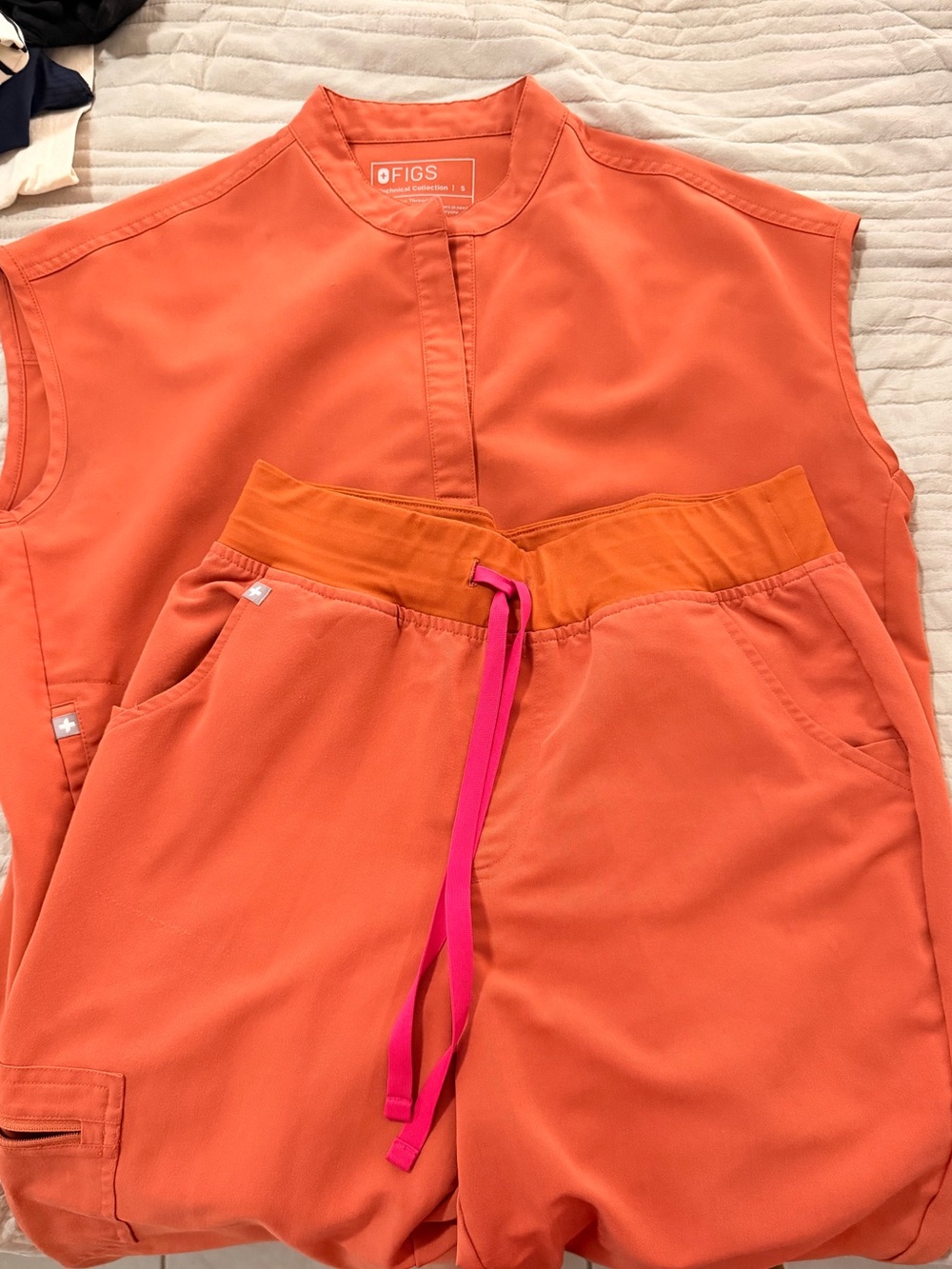 Figs Orange Scrub Set with Pink Accent